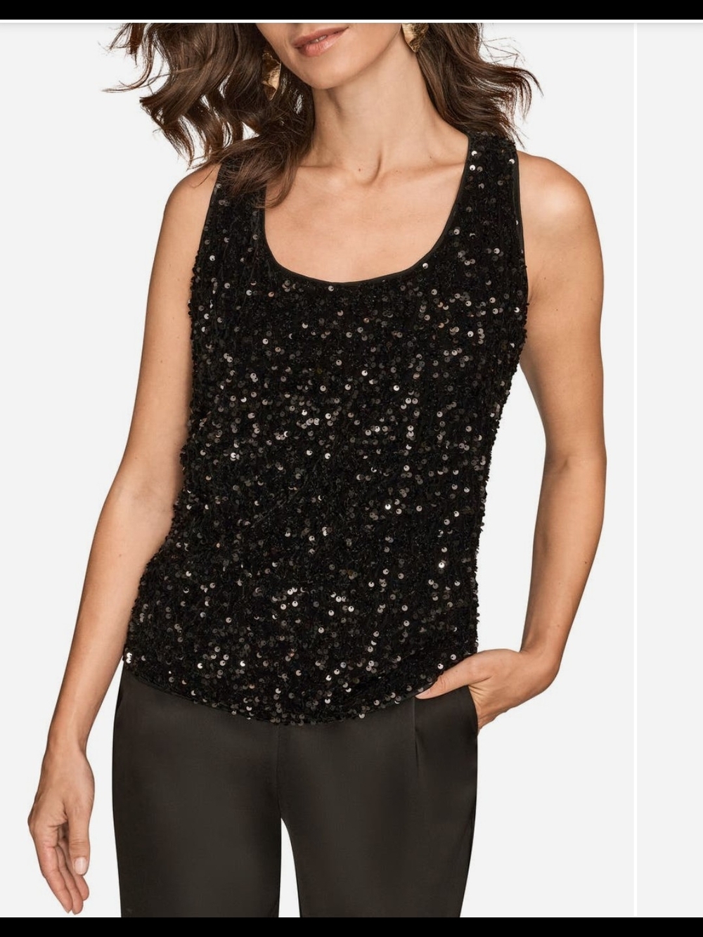 Sequin Scoop Neck Tank Top - Black